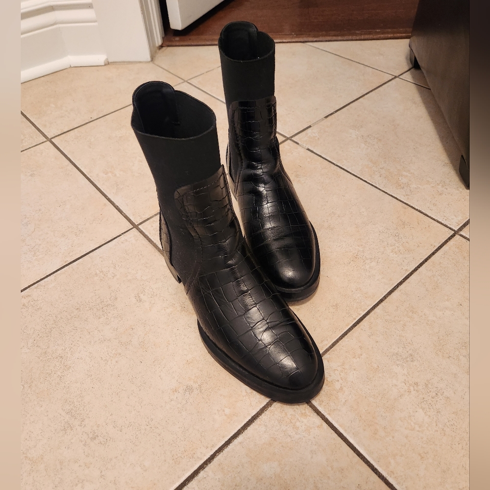 Black Croc-Embossed Chelsea Ankle Boots - Women
